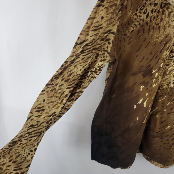 Jones New York Sport Brown Tan Gold Animal Pring Long Slv Wide Neck Blouse Sz XL - Picture 4 of 9